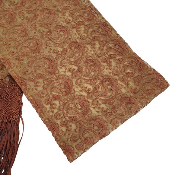 Embroidered Fringe Scarf Women Rayon Polyester 72 x 8.5 Shawl Wrap Paisley - Picture 3 of 9